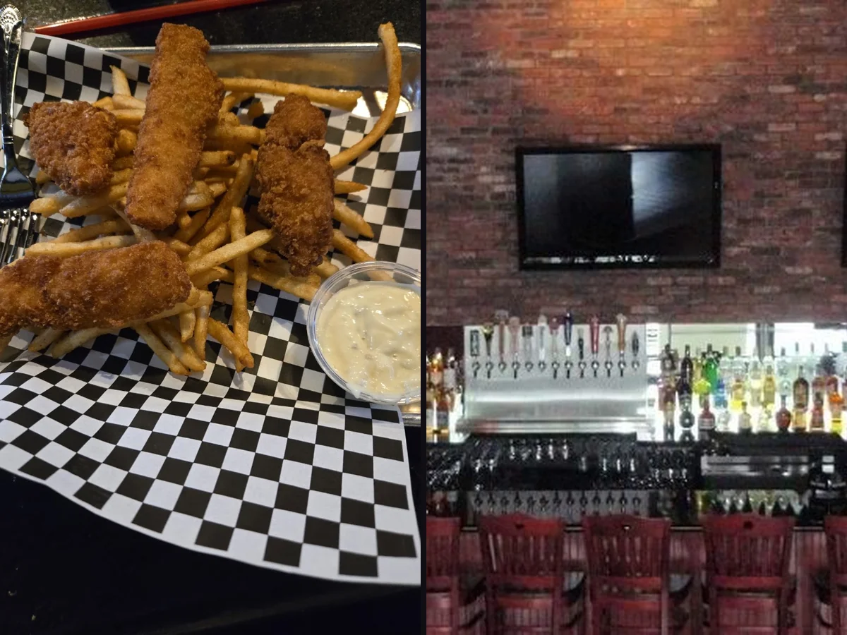 Sports bar interior with TVs and seating.
