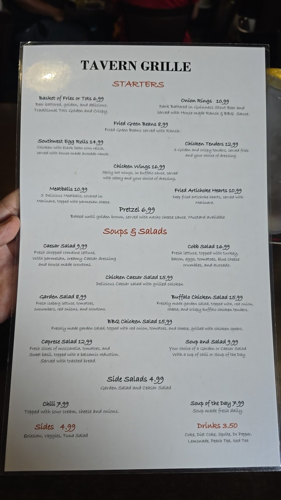 Menu page featuring salads, starters, and Irish dishes.